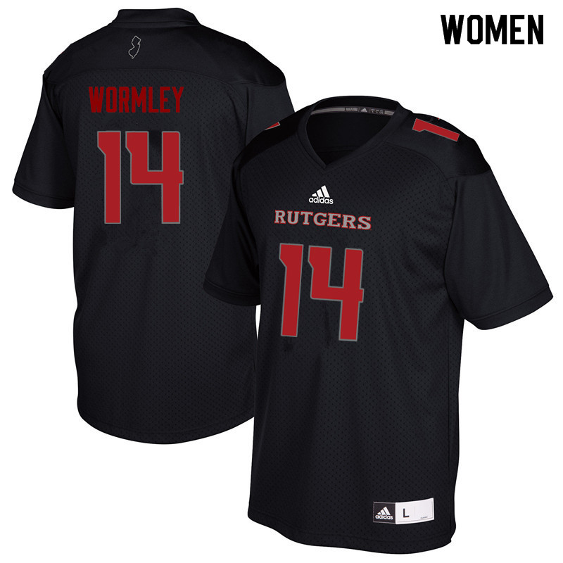 Women #14 Everett Wormley Rutgers Scarlet Knights College Football Jerseys Sale-Black